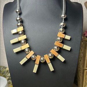 Silver tone Necklace with gold accents and acrylic green